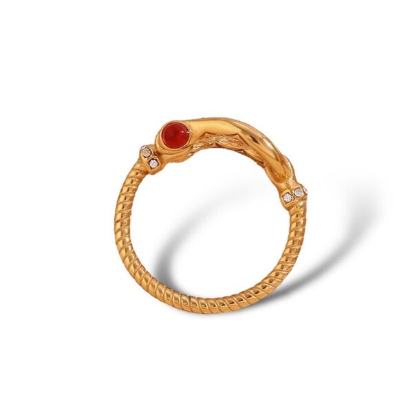 NWT Buckle Ring Sz.8 18K Gold Plated Red Zircon CZ Detail Boho Western - Picture 5 of 10